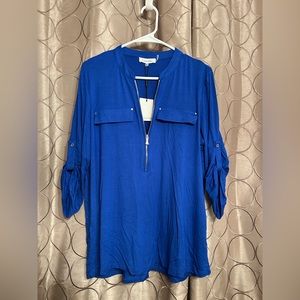 Brand new Calvin Klein half zip, rolled sleeves blouse. Size 0X
